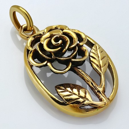 Pendentif ovale à la mode en forme de fleur de rose découpée en bronze