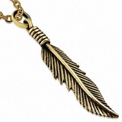 Pendentif Feuille de Plume à la Mode Bronze