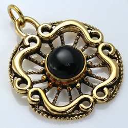 Pendentif à la mode en forme de cercle avec une spirale en filigrane bronze avec onyx noir