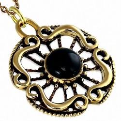 Pendentif à la mode en forme de cercle avec une spirale en filigrane bronze avec onyx noir
