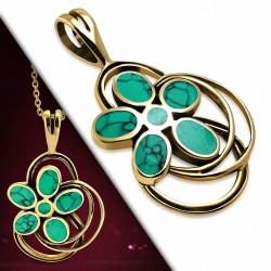 Pendentif fantaisie avec motif de fleurs en bronze et pierres turquoises