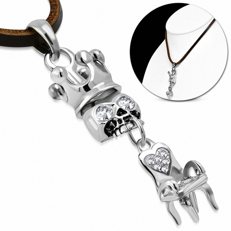 Collier de motard en cuir marron clair avec motif de couronne en alliage fantaisie couronne en cuir de vache clair