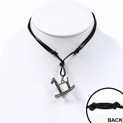 Alliage de mode cheval à bascule 2 tons charm réglable noir véritable motard en cuir collier