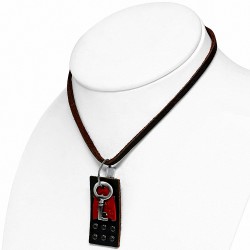 Alliage de mode 3-ton rangée de clous rond Tag Pirate crâne os croisés clé charm brun véritable motard en cuir collier