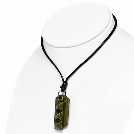 Alliage de mode bi-ton Tag Pyramid Charm réglable collier de motard en cuir véritable noir