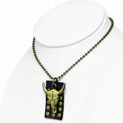 Alliage de mode 2 tons  collier chaîne de lien militaire en cuir noir véritable