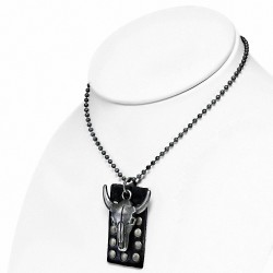 Alliage de mode taureau / buffalo 2 tons tag en cuir véritable charm boule militaire lien chaîne collier