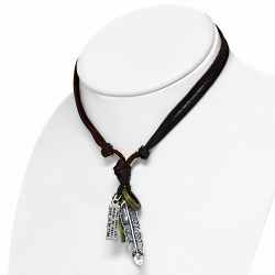 Alliage de mode 3 tons antique plume vintage oiseau / feuille de crâne croix anneau tag charm réglable motard cuir collier