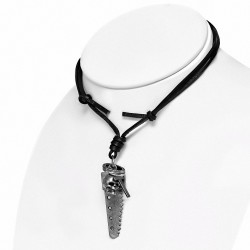 Alliage de mode crâne 2 tons scie lame croix clous charm réglable noir véritable collier de motard en cuir