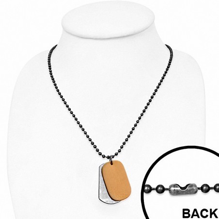 Collier en alliage de mode en cuir marron 2 tons avec breloque boule militaire