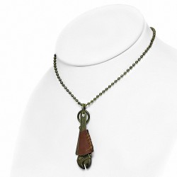 Alliage de mode 2-ton clé os croisé clé brun véritable cuir squelette clé charm boule militaire lien chaîne collier