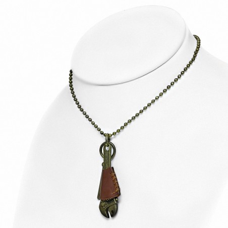 Alliage de mode 2-ton clé os croisé clé brun véritable cuir squelette clé charm boule militaire lien chaîne collier