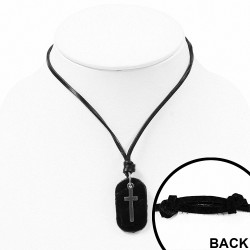 Collier en cuir noir 2 tons en alliage fantaisie avec croix en alliage de mode