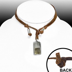 Alliage de mode alliage 3 tons 2 côtés Mobile Sim Cross Cross Charm réglable collier en cuir véritable brun