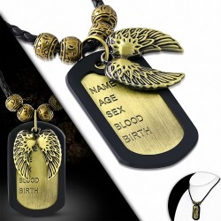 Collier en cuir tressé noir en alliage fantaisie 2 tons avec aigle nom nom aigle