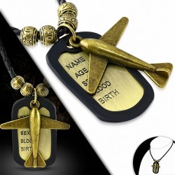Alliage de mode en alliage 2 tons avion nom classique Charm Bali perles Vintage collier en cuir tressé noir
