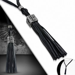 Collier de motard en cuir noir ajustable avec breloque en forme de cube en croix en alliage à la mode Fleur De Lis