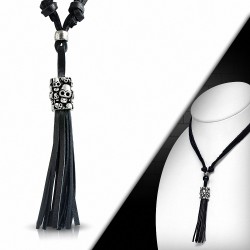 Collier de motard en cuir noir ajustable avec breloques fantaisie en forme de tête de mort en relief en alliage