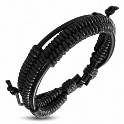 Bracelet ajustable en cuir noir avec cordon de mode triple