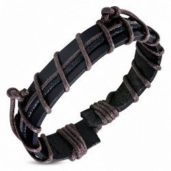 Bracelet réglable en cuir marron ajustable avec 2 cordes à la mode