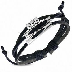 Bracelet ajustable en cuir noir avec cordon de banderole à perles fantaisie