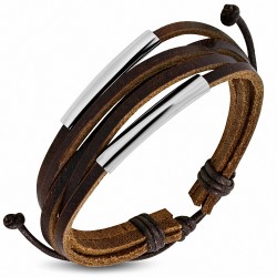 Bracelet en cuir marron ajustable multi-cordes