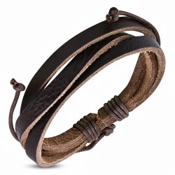 Bracelet en cuir marron ajustable à la mode à triple enroulement