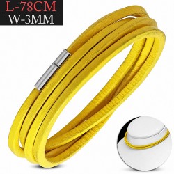 78cm x 3mm | Tour de cou / bracelet en cuir jaune à la mode multi-tours