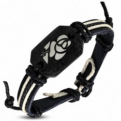 Bracelet Fashion corde en cuir noir et fleur de rose