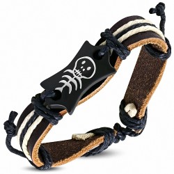Bracelet de montre de style Fashion corde en cuir noir et crâne d'os - BCO093