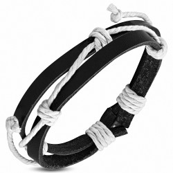 Bracelet ajustable en cuir noir avec cordon de serrage à la mode - FBK398