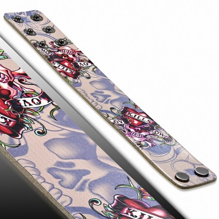 Bracelet en cuir de mode Snap Biker  Skull Kills Love lentement Peinture Design - BHY056