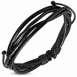 Bracelet réglable en cuir noir de corde à la mode multi-enroulement