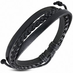 Bracelet réglable en cuir noir tressé à la mode avec cordon multi-enroulé