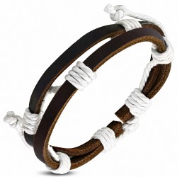 Bracelet en cuir marron ajustable à double enroulement de mode