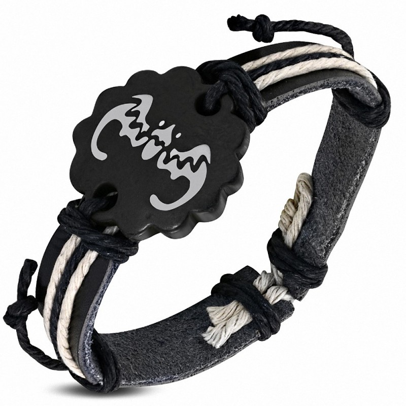 Bracelet style montre en cuir noir et chauve-souris avec corde