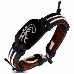 Bracelet montre de style montre en lézard porte-bonheur en spirale en cuir marron et corde