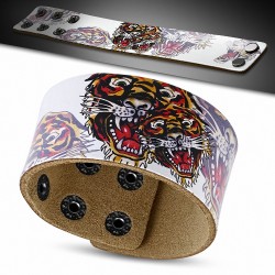 Bracelet pression en cuir avec motif de tigre du zodiaque chinois à la mode