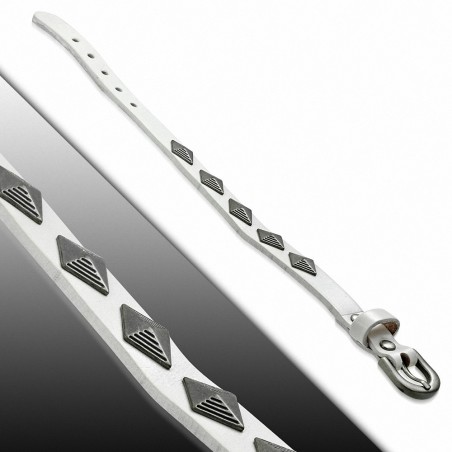 Bracelet en cuir blanc véritable en forme de losange avec boucle de ceinture - BBL384