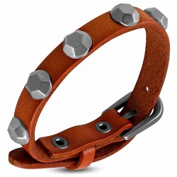 Bracelet à boucle hexagonale en cuir orange véritable