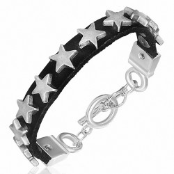 Bracelet à bascule  cuir noir avec étoiles