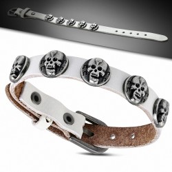 Bracelet motard en cuir blanc véritable avec boucle de ceinture à clous