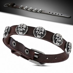 Bracelet motard en cuir marron véritable avec boucle de ceinture à clous