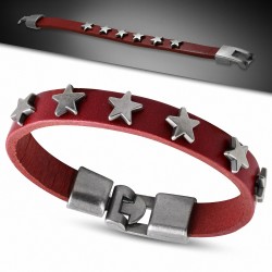 Bracelet à bascule en cuir rouge avec étoiles