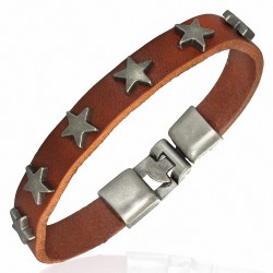 Bracelet à bascule en cuir marron avec étoiles