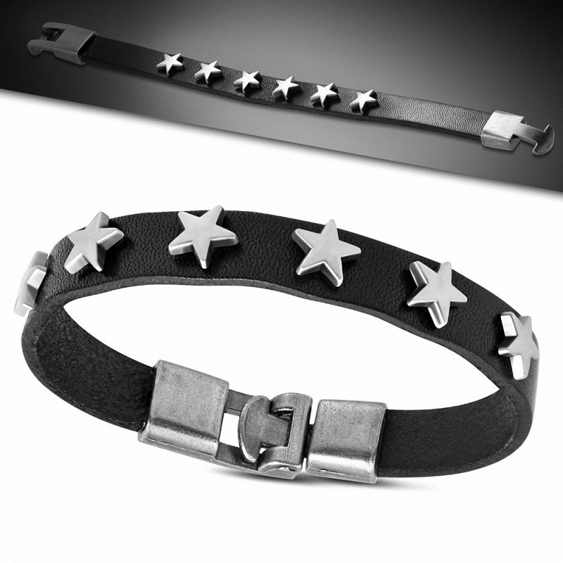Bracelet à bascule en cuir noir avec étoile