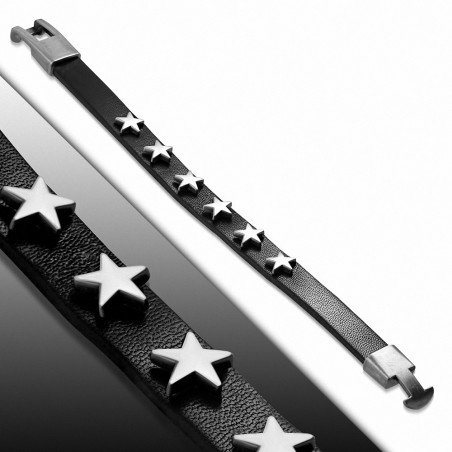 Bracelet à bascule en cuir noir avec étoile