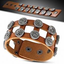 Crochet en cuir marron véritable clé / outil clé cercle rond clous Bracelet pression Bracelet
