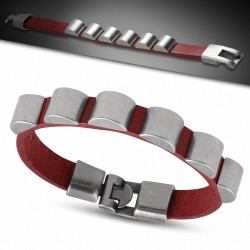 Bracelet à bascule tube en cuir rouge véritable