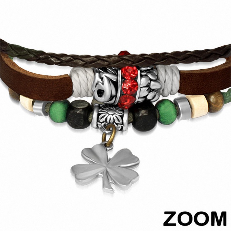 Bracelet Réglable Unisexe En Cuir Tressé Rouge & Marron Avec Coton - Artisanal - Neuf Avec étiquette
